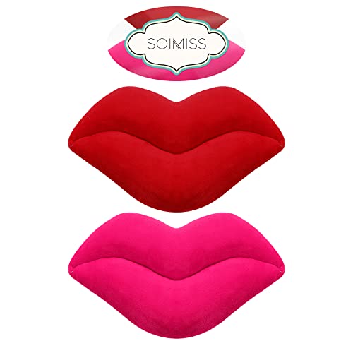 SOIMISS 2Pcs Red Lip Shape Throw Pillows 3D Lips Plush Toy Decorative Reversible Pillow Cushion for Bed Couch Office Living Room 30X17cm