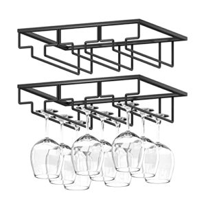 wine glass rack, 2 pack under cabinet stemware rack wine glass holder, 3 rows black metal wine glass storage hanger under shelf for cabinet kitchen bar