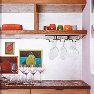 Wine Glass Rack, 2 Pack Under Cabinet Stemware Rack Wine Glass Holder, 3 Rows Black Metal Wine Glass Storage Hanger Under Shelf for Cabinet Kitchen Bar