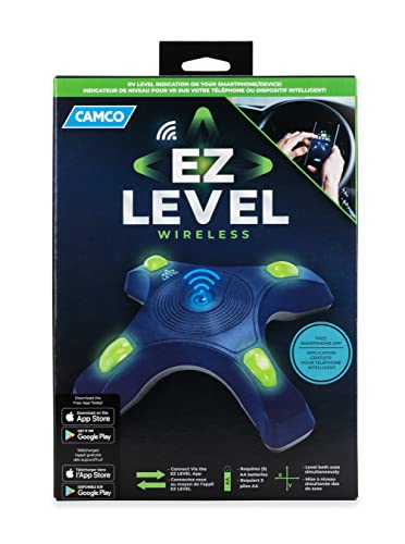 Camco Wireless RV EZ Level | Provides a Fast & Easy Way to Level Your RV | Smartphone Compatible | Easy Operation, Blue (25507)