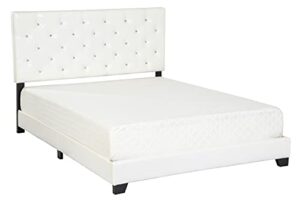 happy homes lexi upholstered bed frame with headboard /diamond button tufted /faux leather /wood slats included /easy assembly/box spring platform needed /works with memory foam mattress twin white