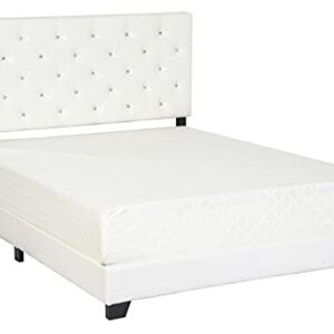 Happy Homes Lexi Upholstered Bed Frame with Headboard /Diamond Button Tufted /Faux Leather /Wood Slats Included /Easy Assembly/Box Spring Platform Needed /Works with Memory Foam Mattress Twin White