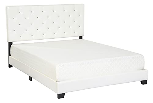 Happy Homes Lexi Upholstered Bed Frame with Headboard /Diamond Button Tufted /Faux Leather /Wood Slats Included /Easy Assembly/Box Spring Platform Needed /Works with Memory Foam Mattress Twin White