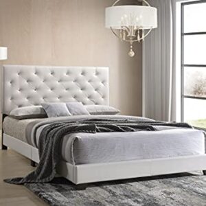 Happy Homes Lexi Upholstered Bed Frame with Headboard /Diamond Button Tufted /Faux Leather /Wood Slats Included /Easy Assembly/Box Spring Platform Needed /Works with Memory Foam Mattress Twin White