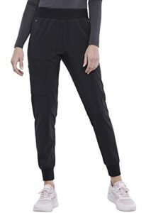 iflex jogger scrubs for women, yoga-inspired knit waistband scrub pants ck011, m, black