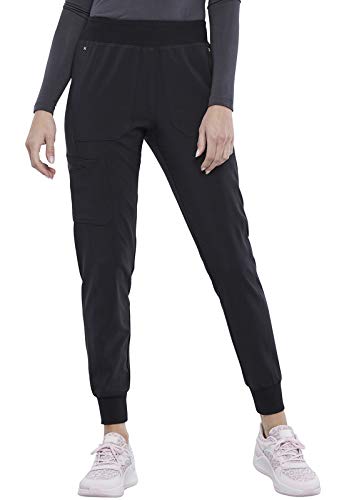 Iflex Jogger Scrubs for Women, Yoga-Inspired Knit Waistband Scrub Pants CK011, M, Black