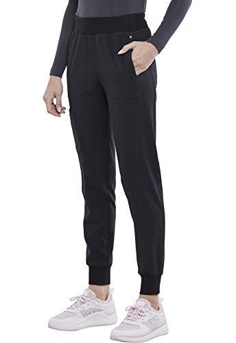 Iflex Jogger Scrubs for Women, Yoga-Inspired Knit Waistband Scrub Pants CK011, M, Black