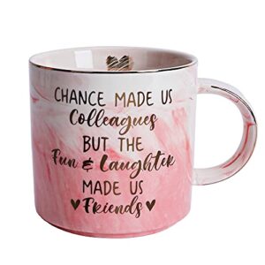 birthday gifts for coworker female friends - best going away coworkers bff gift for women - work bestie friend leaving going away farewell present - chance made us colleagues - pink 11.5oz coffee cup