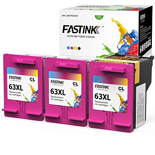 FASTINK for HP 63 XL 63XL Remanufactured Ink Cartridge for OfficeJet 5258 5255 4650 3830 4655 4652 3634 Envy 4520 Deskjet 1112 3636 Printer (1 Print Head, 3 Color Inkwell)