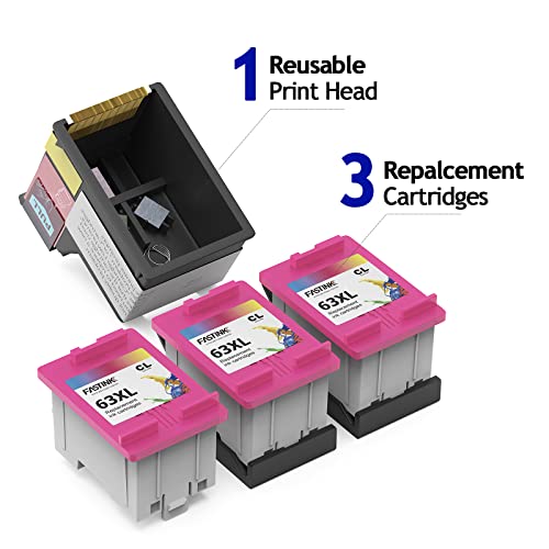 FASTINK for HP 63 XL 63XL Remanufactured Ink Cartridge for OfficeJet 5258 5255 4650 3830 4655 4652 3634 Envy 4520 Deskjet 1112 3636 Printer (1 Print Head, 3 Color Inkwell)