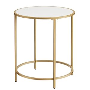 vasagle round side table, end table with metal frame, small coffee accent table, nightstand, bedside table, easy assembly, for living room, bedroom, modern style, gold and white ulet282a10
