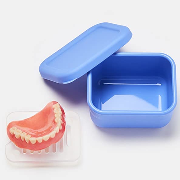 LOSAND FLEXCASE – Denture Baths That Never Leak – Leakproof Airtight Lids Denture Cup – Non Toxic Food Grade Platinum Silicone Retainers Case – Assorted Colors – (BLUE)