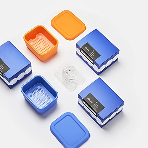 LOSAND FLEXCASE – Denture Baths That Never Leak – Leakproof Airtight Lids Denture Cup – Non Toxic Food Grade Platinum Silicone Retainers Case – Assorted Colors – (BLUE)