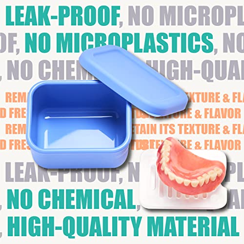 LOSAND FLEXCASE – Denture Baths That Never Leak – Leakproof Airtight Lids Denture Cup – Non Toxic Food Grade Platinum Silicone Retainers Case – Assorted Colors – (BLUE)