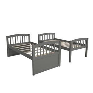 Harper & Bright Designs Twin Over Twin Bunk Bed with Trundle and Storage, Solid Wood Bunk Bed Frame with 3 Drawers for Kids, Teens, Adults (Gray)