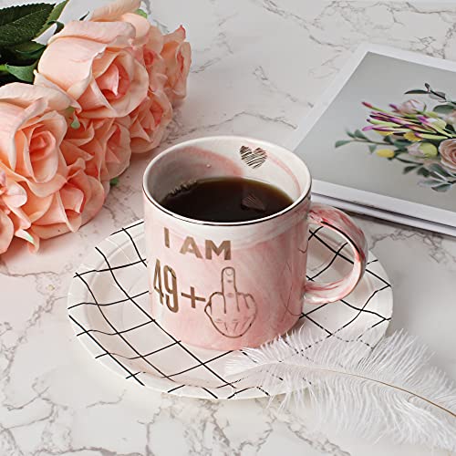 50th Birthday Gifts for Women - Funny Turning 50 Year Old Birthday Gift Ideas for Wife, Mom, Daughter, Sister, Aunt, Best Friends, BFF, Coworkers - Fabulous Pink Marble Mug, Ceramic 11.5oz Coffee Cup