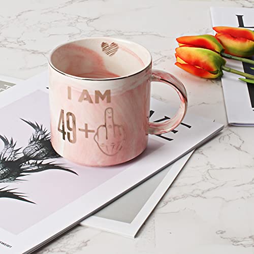 50th Birthday Gifts for Women - Funny Turning 50 Year Old Birthday Gift Ideas for Wife, Mom, Daughter, Sister, Aunt, Best Friends, BFF, Coworkers - Fabulous Pink Marble Mug, Ceramic 11.5oz Coffee Cup
