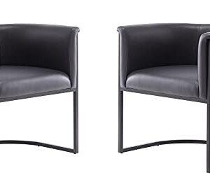 Manhattan Comfort Bali Mid Century Modern Upholstered Dining Armchair, Set of 2, Black