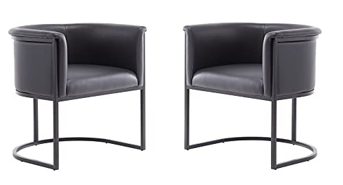 Manhattan Comfort Bali Mid Century Modern Upholstered Dining Armchair, Set of 2, Black