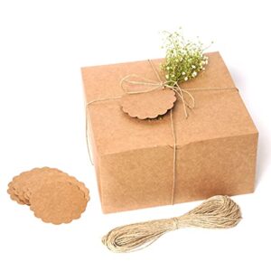 mudrit kraft gift boxes 20 pack 8x8x4 inches, thick kraft paper boxes with lids, tags & jute rope for gifts, wedding favours, bridesmaid proposals, cupcakes, crafting
