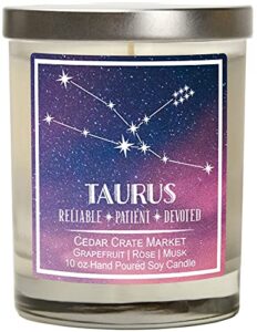 taurus astrology candle - best friends, friendship gifts for women,  men, zodiac birthday gift for taurus friends female, taurus lovers, horoscope candle, taurus constellation