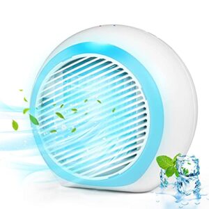 aubnico portable air conditioner, rechargeable evaporative air conditioner with low noise 3 speeds 6 colors led light, multifunctional air cooler with handle for home, office and room, 1, blue