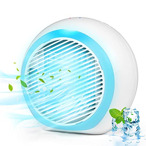 AUBNICO Portable Air Conditioner, Rechargeable Evaporative Air Conditioner with Low Noise 3 Speeds 6 Colors LED Light, Multifunctional Air Cooler with Handle for Home, Office and Room, 1, Blue