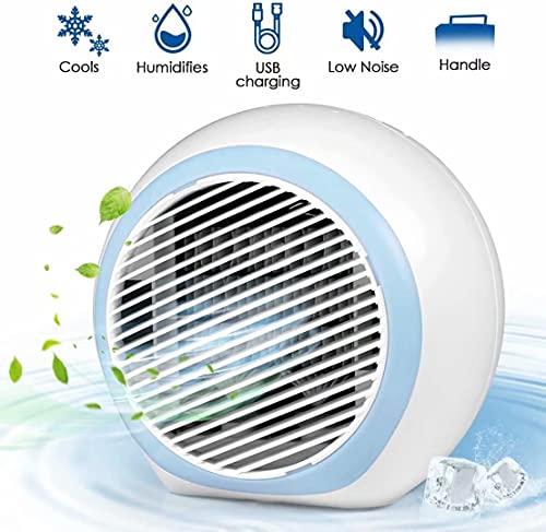 AUBNICO Portable Air Conditioner, Rechargeable Evaporative Air Conditioner with Low Noise 3 Speeds 6 Colors LED Light, Multifunctional Air Cooler with Handle for Home, Office and Room, 1, Blue