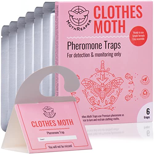 Clothing Moth Traps 6 Pack with Pheromones Prime, Clothes Moth Trap with Lure for Closets & Carpet, Moth Treatment & Prevention