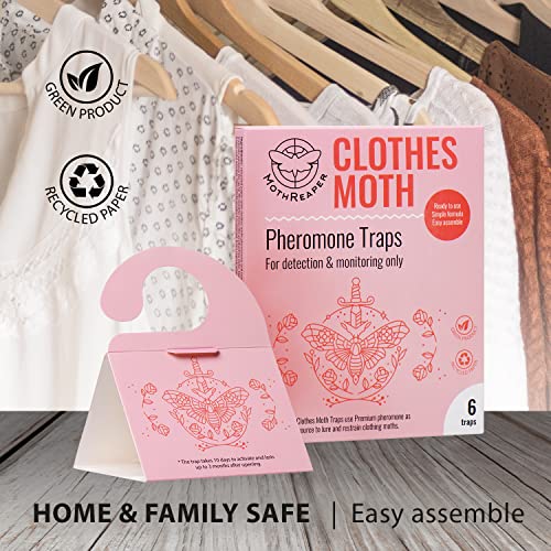 Clothing Moth Traps 6 Pack with Pheromones Prime, Clothes Moth Trap with Lure for Closets & Carpet, Moth Treatment & Prevention