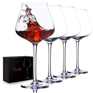 Hand Blown Red Wine Glasses Set of 4 – 23 oz Burgundy Wine Glasses With Long Stem – Lead-Free Premium Crystal Wine Glass – Unique Gift for Wedding, Anniversary, Christmas – Clear