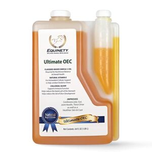 ultimate oec - horse omega 3 supplement with flax seed oil, vitamin e oil, and colloidal silver for shiny skin and coat - vet-approved horse supplement for immunity, gut, hoof & bone support