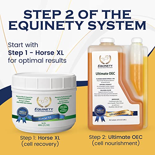 Ultimate OEC - Horse Omega 3 Supplement with Flax Seed Oil, Vitamin E Oil, and Colloidal Silver for Shiny Skin and Coat - Vet-Approved Horse Supplement for Immunity, Gut, Hoof & Bone Support