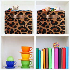 Collapsible Storage Bin Cube Animal Leopard Print Laundry Basket Hamper Toy Cloth Organization Bag with Handle for Pantry Nursery Home Office Shelve,1 PC