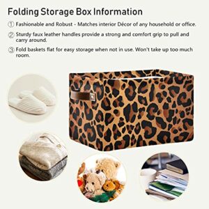 Collapsible Storage Bin Cube Animal Leopard Print Laundry Basket Hamper Toy Cloth Organization Bag with Handle for Pantry Nursery Home Office Shelve,1 PC