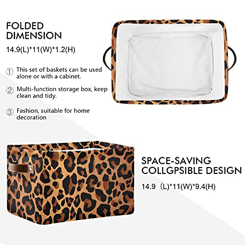 Collapsible Storage Bin Cube Animal Leopard Print Laundry Basket Hamper Toy Cloth Organization Bag with Handle for Pantry Nursery Home Office Shelve,1 PC