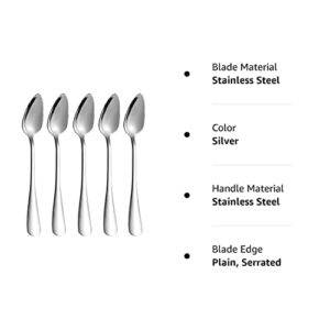 5 PCS Grapefruit Spoons, Stainless Steel Grapefruit Spoon Utensil Set, Serrated Edge & Thick Gauge Handle, Silver Kitchen Tool with Non-stick Plating for Kiwi, Dessert, Apple, Citrus Fruit