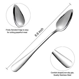 5 PCS Grapefruit Spoons, Stainless Steel Grapefruit Spoon Utensil Set, Serrated Edge & Thick Gauge Handle, Silver Kitchen Tool with Non-stick Plating for Kiwi, Dessert, Apple, Citrus Fruit