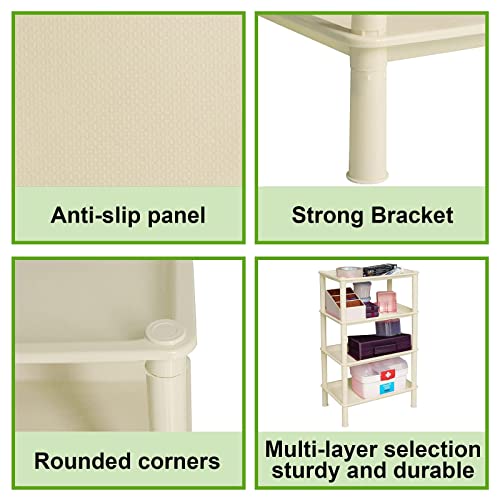 Ranmok 4-Tier Plastic Storage Rack for Kitchen,Laundry Room,Bathroom Rectangle Khaki