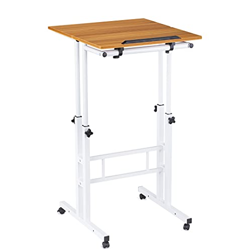 Collections Etc 2-Tier Standing Adjustable-Height Office Rolling Desk