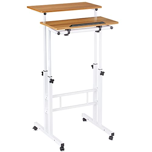 Collections Etc 2-Tier Standing Adjustable-Height Office Rolling Desk