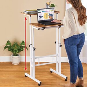 Collections Etc 2-Tier Standing Adjustable-Height Office Rolling Desk