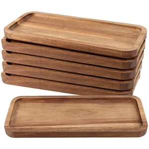 funsuei 11.8 x 5.1 inches set of 6 wooden serving platters, acacia wooden serving trays with grooved handle design, rectangular wooden platters for fruit, cookie, bread, vegetable, salad
