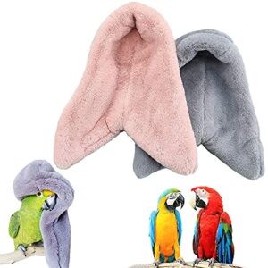 SINFUN 2 Pcs Bird Cozy Corner Fleece Blanket Parrot Plush Snuggle Hut Bird Warm Nest House Bed Hanging Hammock Toy for Parakeet Cockatiel Conures Lovebirds (Grey + Pink)