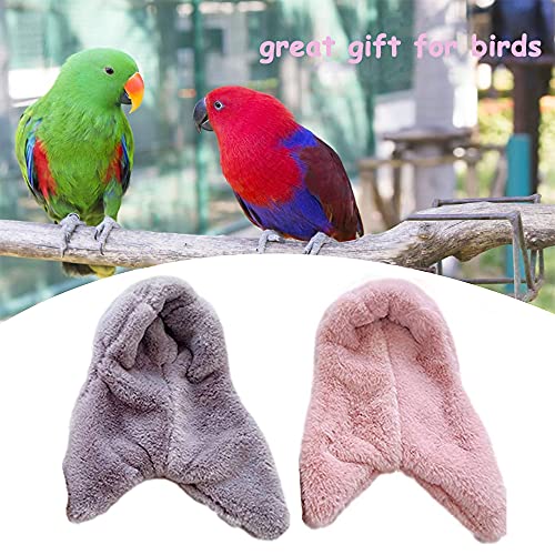 SINFUN 2 Pcs Bird Cozy Corner Fleece Blanket Parrot Plush Snuggle Hut Bird Warm Nest House Bed Hanging Hammock Toy for Parakeet Cockatiel Conures Lovebirds (Grey + Pink)