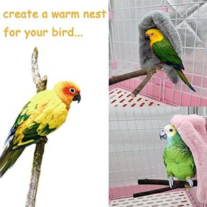 SINFUN 2 Pcs Bird Cozy Corner Fleece Blanket Parrot Plush Snuggle Hut Bird Warm Nest House Bed Hanging Hammock Toy for Parakeet Cockatiel Conures Lovebirds (Grey + Pink)