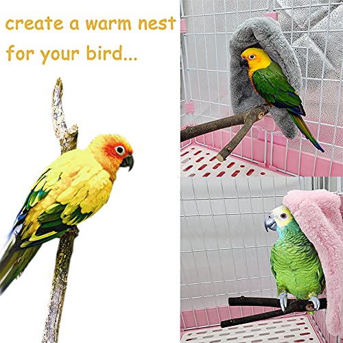 SINFUN 2 Pcs Bird Cozy Corner Fleece Blanket Parrot Plush Snuggle Hut Bird Warm Nest House Bed Hanging Hammock Toy for Parakeet Cockatiel Conures Lovebirds (Grey + Pink)