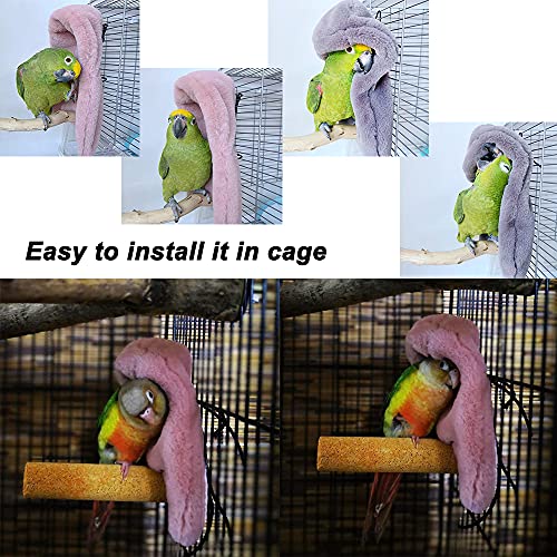 SINFUN 2 Pcs Bird Cozy Corner Fleece Blanket Parrot Plush Snuggle Hut Bird Warm Nest House Bed Hanging Hammock Toy for Parakeet Cockatiel Conures Lovebirds (Grey + Pink)