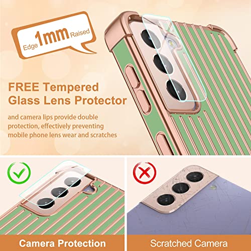 PTUONIU Kickstand Case for Samsung Galaxy S21+ Plus, [Two-Way Stand] [Reinforced Drop Protection] [Anti-Scratch] Slim Shockproof Stand Case with Camera Protector+Strap for Samsung S21+ Plus-Green