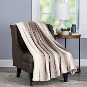 faux fur throw blanket- luxurious, soft, hypoallergenic faux rabbit fur blanket with sherpa back for couch, bed, decor, 60”x70” by lhc (cream beige)